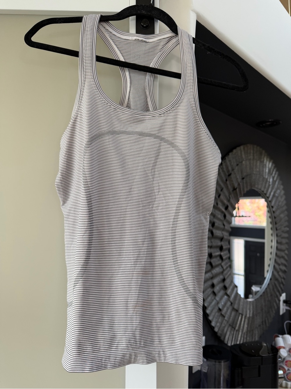 lululemon athletica Women’s White and Gray Striped Racerback Tank